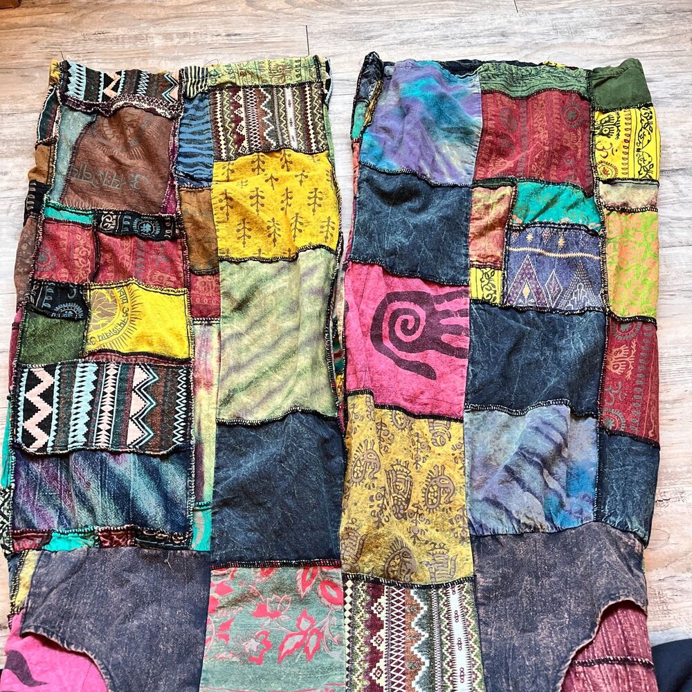Kathmandu Imports Patchwork Overalls Womens Medium Boho Dungarees Bright - Picture 10 of 11